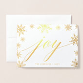 メリークリスマススノーフレーク | ホリデーフォト金ゴールド 箔カード (封筒付き正面)
