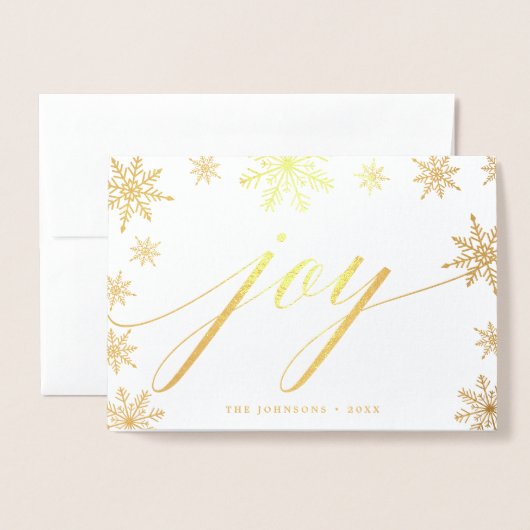 メリークリスマススノーフレーク | ホリデーフォト金ゴールド 箔カード (封筒付き正面)