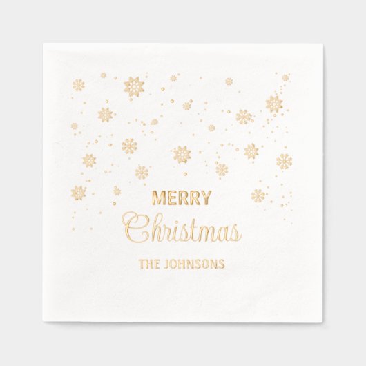 メリークリスマススノーフレーク、名前をカスタムする 箔ナプキン (正面)