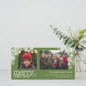 メリークリスマススノーフレーク – 2枚の写真 – 水平 シーズンカード (スタンド正面)