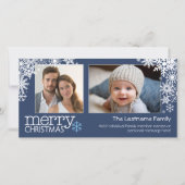 メリークリスマススノーフレーク – 2枚の写真 – 水平 シーズンカード (正面)