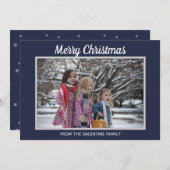 メリークリスマススノーフレークNavy Blueフォトフレーム シーズンカード (正面/裏面)