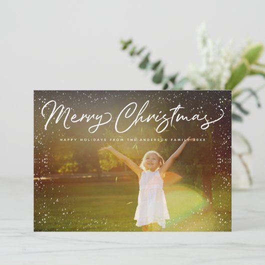 メリークリスマススノーフレームホリデーフォトカード シーズンカード (スタンド正面)