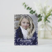 メリークリスマススノーブラシスクリプトPHOTO Greeting ポストカード (スタンド正面)