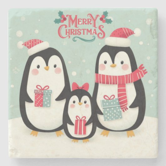 メリークリスマススノーペンギン ストーンコースター (正面)