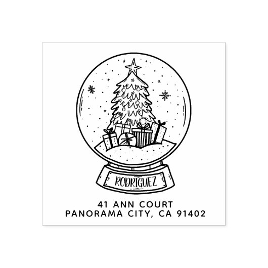 メリークリスマススノーボールツリー差出人住所 ラバースタンプ (インプリント)
