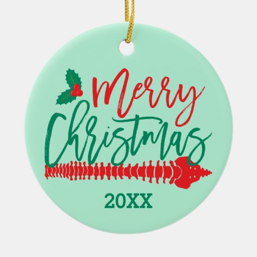 メリークリスマススパインホリーカイロプラクティック セラミックオーナメント (正面)
