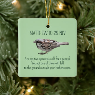 メリークリスマススパローバードクリスチャングリーン セラミックオーナメント