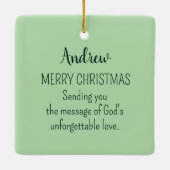 メリークリスマススパローバードクリスチャングリーン セラミックオーナメント (裏面)