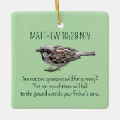 メリークリスマススパローバードクリスチャングリーン セラミックオーナメント (正面)