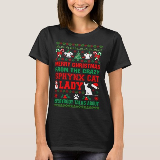 メリークリスマススフィンクス猫醜いTシャツ Tシャツ (正面)