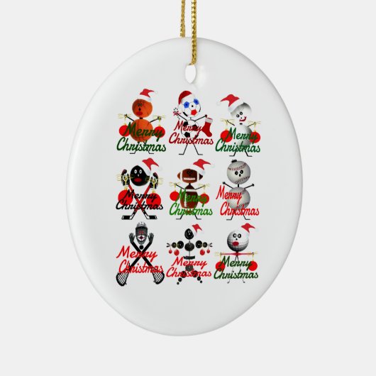 メリークリスマススポーツ満杯のホリデー漫画 セラミックオーナメント (右)