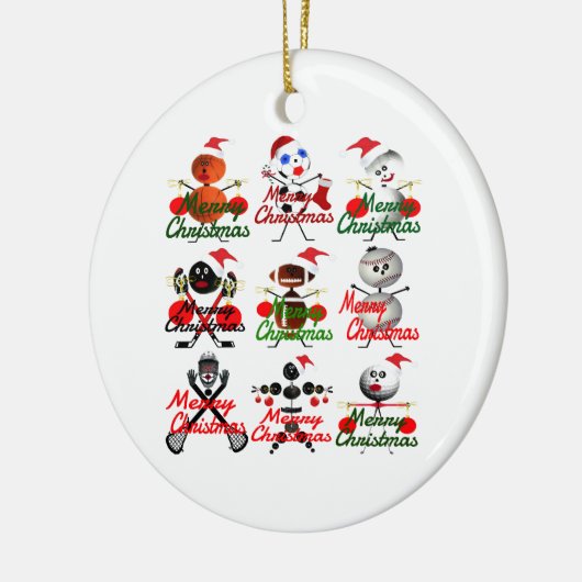 メリークリスマススポーツ満杯のホリデー漫画 セラミックオーナメント (左)