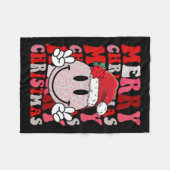 メリークリスマススマイル顔サンタクロースハットグルーヴィ フリースブランケット (正面(横))