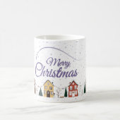 メリークリスマススモールハウスパープルスターリーナイト コーヒーマグカップ (中央)