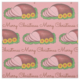 メリークリスマススライスピンクホリデーハムディナー ファブリック