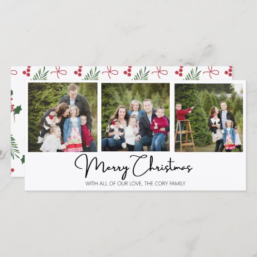 メリークリスマススリーイメージフラットホリデーカード シーズンカード (正面/裏面)