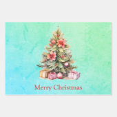 メリークリスマススリークリスマススタイルツリー ラッピングペーパーシート (正面3)
