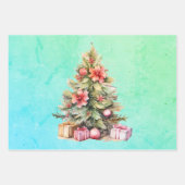 メリークリスマススリークリスマススタイルツリー ラッピングペーパーシート (正面)