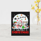 メリークリスマススリーサンタ小妖精や小人トナカイひげC カード (黄色い花)