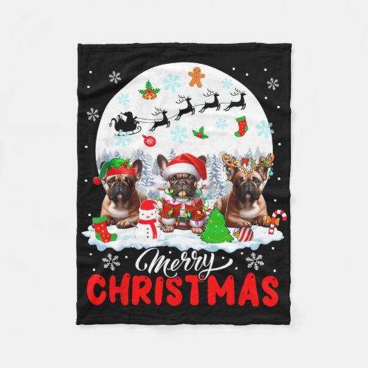 メリークリスマススリーサンタ小妖精や小人トナカイフランスのブ フリースブランケット (正面)
