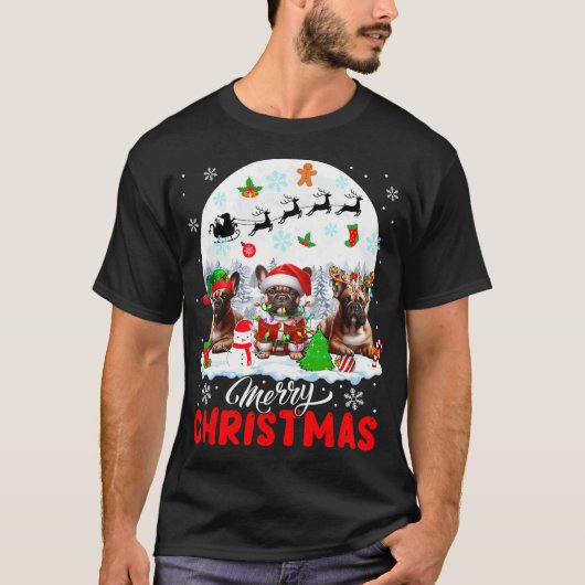 メリークリスマススリーサンタ小妖精や小人トナカイフランスのブ Tシャツ (正面)