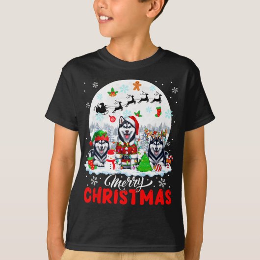 メリークリスマススリーサンタ小妖精や小人トナカイO Tシャツ (正面)