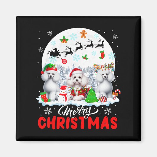 メリークリスマススリーサンタ小妖精や小人トナカイPoodles O マグネット (正面)