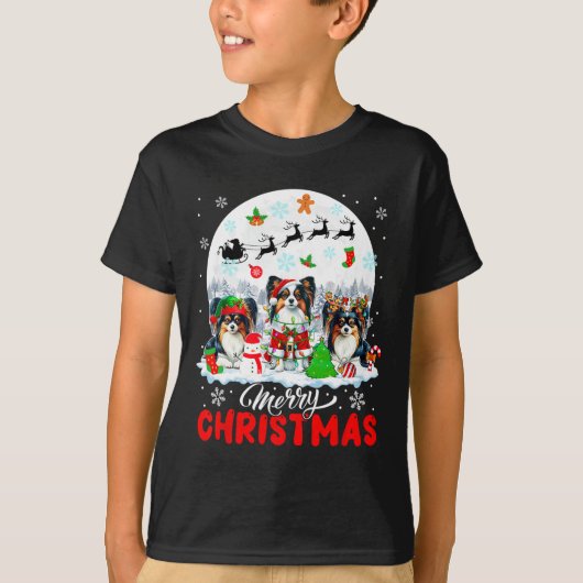 メリークリスマススリーサンタ小妖精や小人トナディパピヨン Tシャツ (正面)