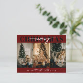 メリークリスマススリーファミリーフォトタイポグラフィ シーズンポストカード (スタンド正面)