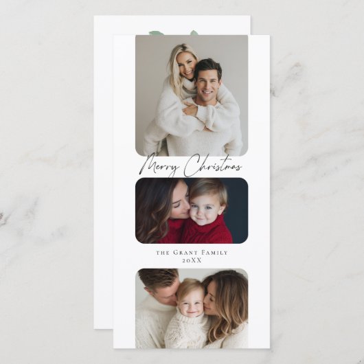 メリークリスマススリーフォトホリデー シーズンカード (正面/裏面)