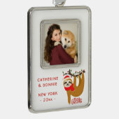 メリークリスマススロットの休日あなたの写真を追加 シルバープレートフレームオーナメント (右)