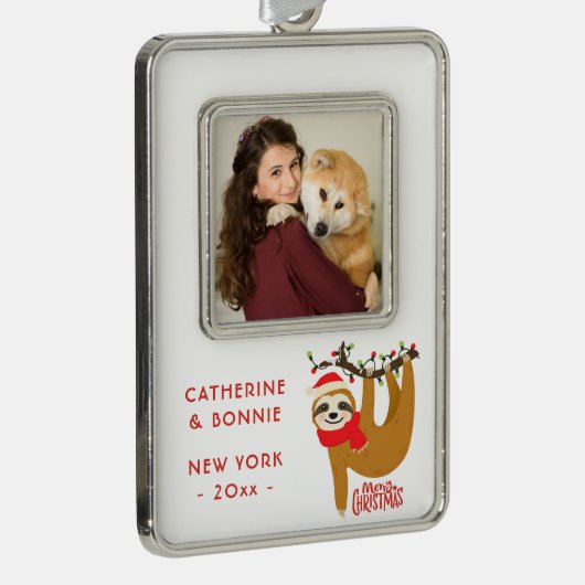 メリークリスマススロットの休日あなたの写真を追加 シルバープレートフレームオーナメント (右)