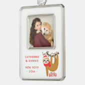 メリークリスマススロットの休日あなたの写真を追加 シルバープレートフレームオーナメント (左)