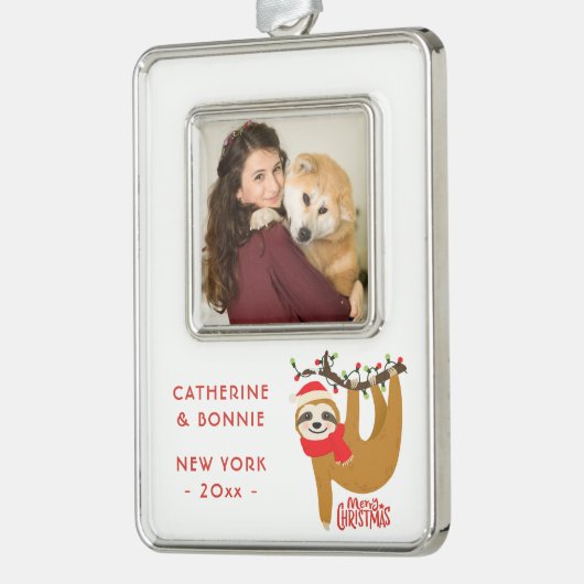 メリークリスマススロットの休日あなたの写真を追加 シルバープレートフレームオーナメント (左)