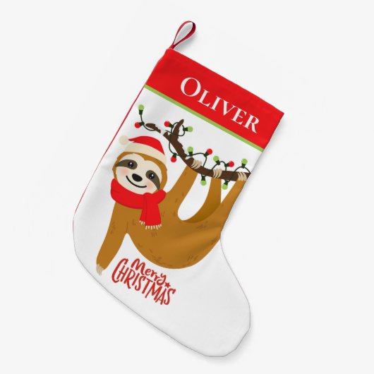 メリークリスマススロース |休パーソナライズされた日 スモールクリスマスストッキング (正面 (吊り時))