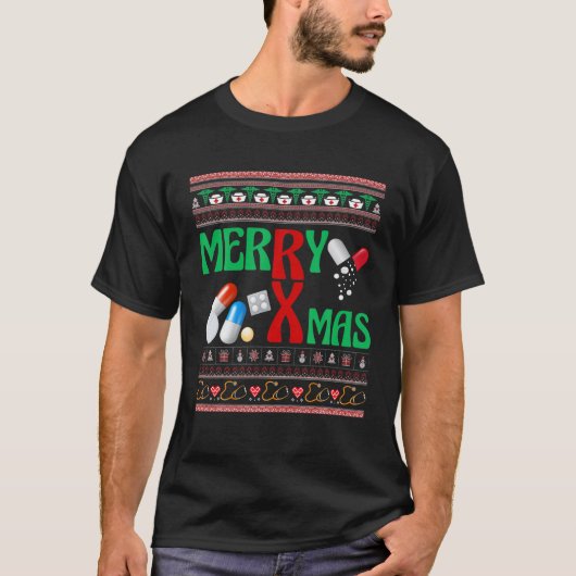 メリークリスマスズクリスマス薬剤師ブリー薬局テック Tシャツ (正面)