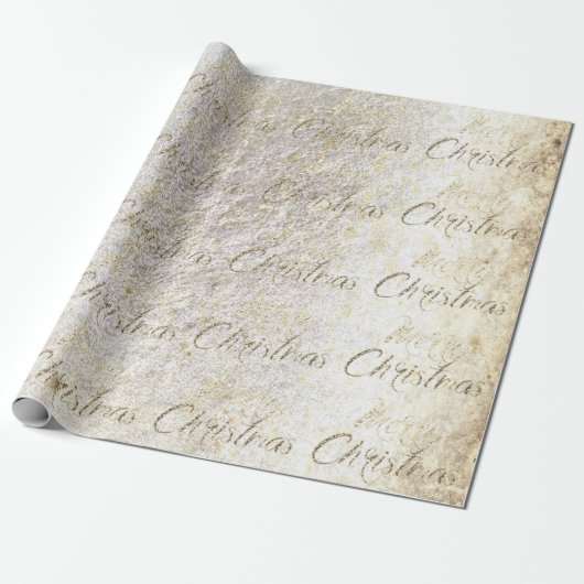 メリークリスマスセピア金ゴールドグリッターパールコテージ ラッピングペーパー (アンロールド)
