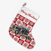 メリークリスマスセミトランスポートトラックスノーフレーク ラージクリスマスストッキング (正面 (吊り時))