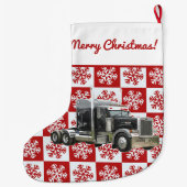 メリークリスマスセミトランスポートトラックスノーフレーク ラージクリスマスストッキング (裏面)