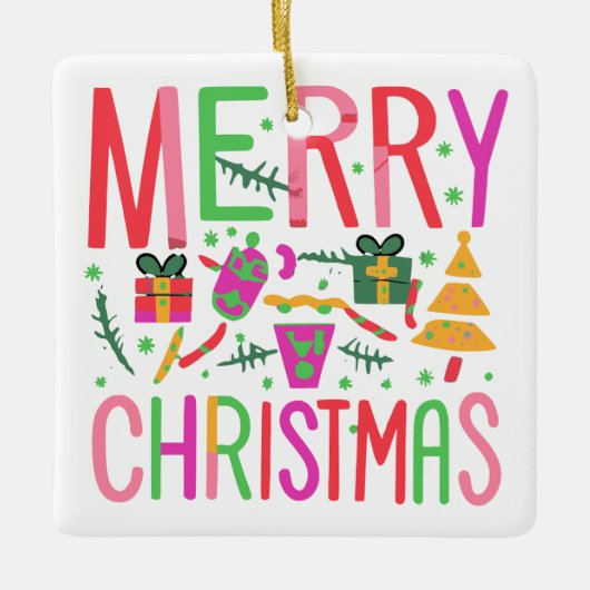 メリークリスマスセラミック磁器広場オーナメント セラミックオーナメント (正面)