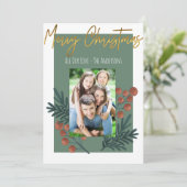 メリークリスマスセージグリーンシンプルフラット シーズンカード (スタンド正面)