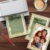 メリークリスマスセージ緑と金ゴールドフォトカード シーズンカード