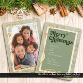 メリークリスマスセージ緑と金ゴールドフォトカード シーズンカード