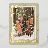 メリークリスマスセージ緑と金ゴールド 箔シーズンカード (正面)
