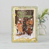 メリークリスマスセージ緑と金ゴールド 箔シーズンカード (立ち正面)