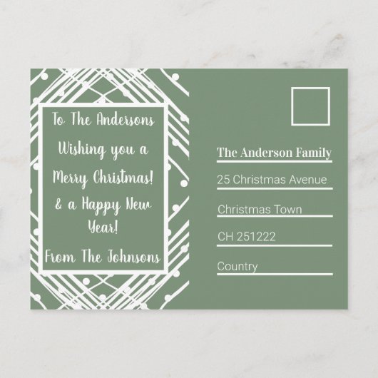 メリークリスマスセージ緑の写真家族の名前 シーズンポストカード (裏面)