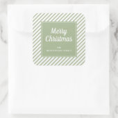 メリークリスマスセージ緑の白ストライプ色 スクエアシール (バッグ)