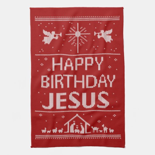 メリークリスマスセーターハッピーバースデーイエス信仰 キッチンタオル (縦)