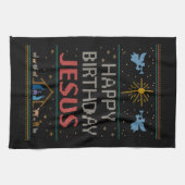 メリークリスマスセーターハッピーバースデーイエス キッチンタオル (横)